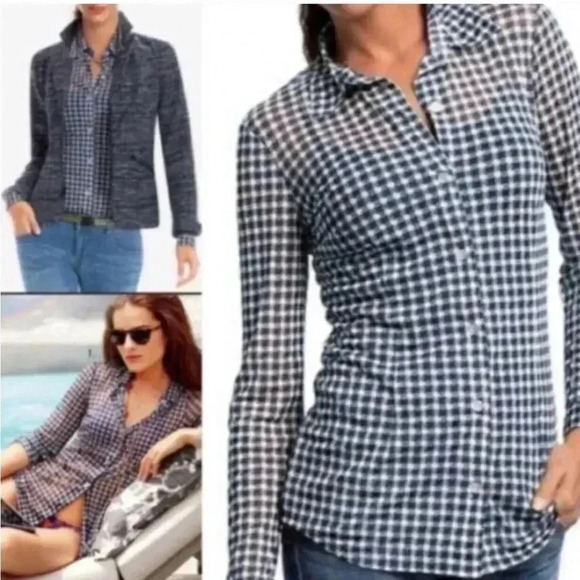 Cabi Gray Long Sleeve Geometric Print Sheer Mesh Women's Top Size Medium - Picture 10 of 10